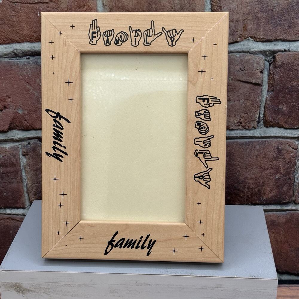 Vintage “Family” American Sign‎ Language Design Picture Photo Frame Wood